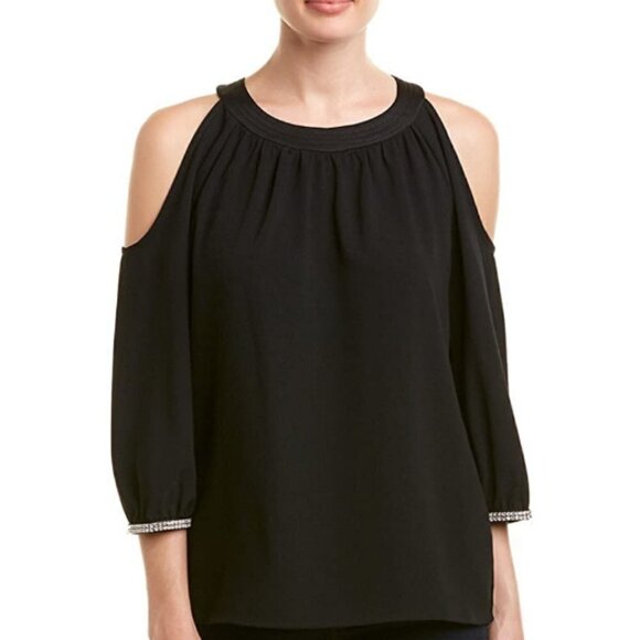 Trina Turk Sicily Rhinestone-Trim ColdShoulder Top - Picture 1 of 2